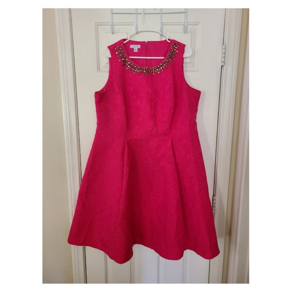 LONDON TIMES Plus Size 16W Pink Fit & Flare Pleated A Line Dress A Line Party
